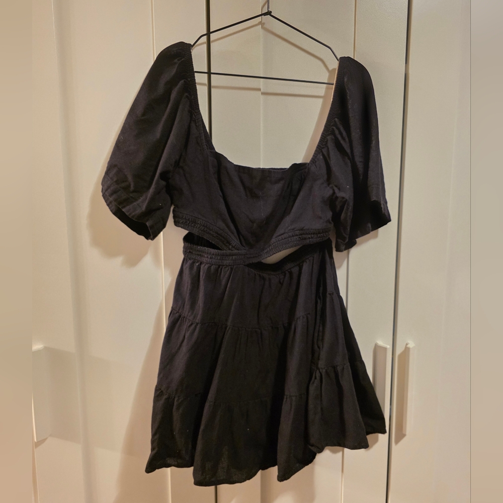 Free People Cross Of Sunshine Dress Black  Linen Size L - Picture 4 of 8